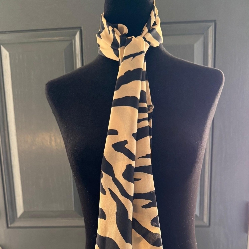 90's Echo Animal Print Silky Oblong Heritage Scarf Dark Academia 11 x 56